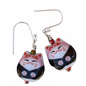 Kitty Earrings porcelain SS earwire.Adorable